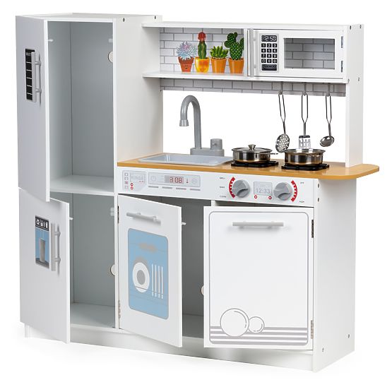 Dřevěná kuchyňka pro děti LED světlo + hrnce ECOTOYS