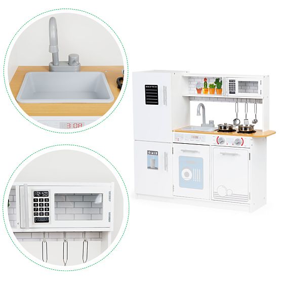 Dřevěná kuchyňka pro děti LED světlo + hrnce ECOTOYS