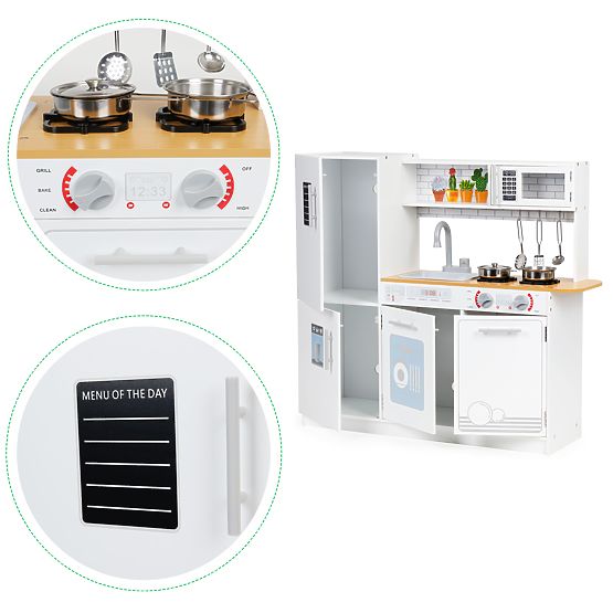 Dřevěná kuchyňka pro děti LED světlo + hrnce ECOTOYS