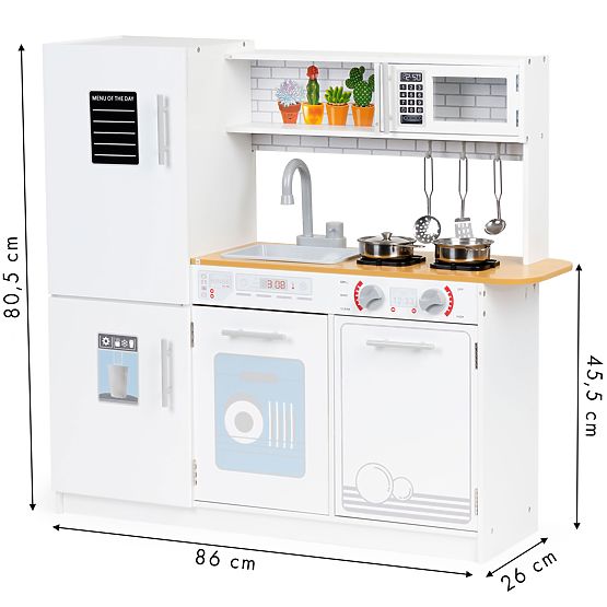 Dřevěná kuchyňka pro děti LED světlo + hrnce ECOTOYS