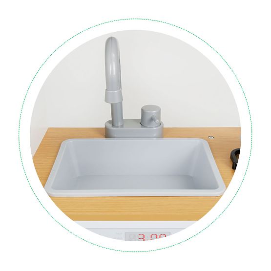 Dřevěná kuchyňka pro děti LED světlo + hrnce ECOTOYS