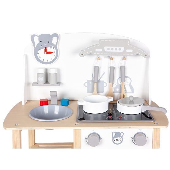 Dřevěná kuchyňka Sofie s efekty - šedo-bílá