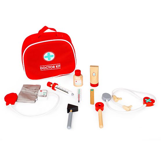 Dřevěná lékařská sada taška + 9 ks ECOTOYS