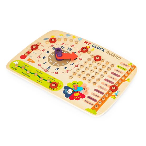 Dřevěná manipulační tabule pro děti kalendář hodiny ECOTOYS