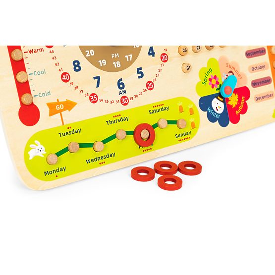 Dřevěná manipulační tabule pro děti kalendář hodiny ECOTOYS