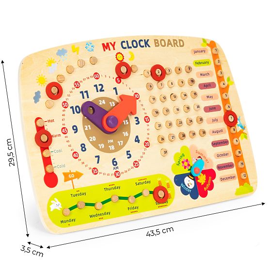 Dřevěná manipulační tabule pro děti kalendář hodiny ECOTOYS