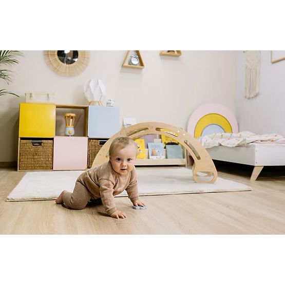 Dřevěná Montessori houpačka - přírodní s barevnými příčkami