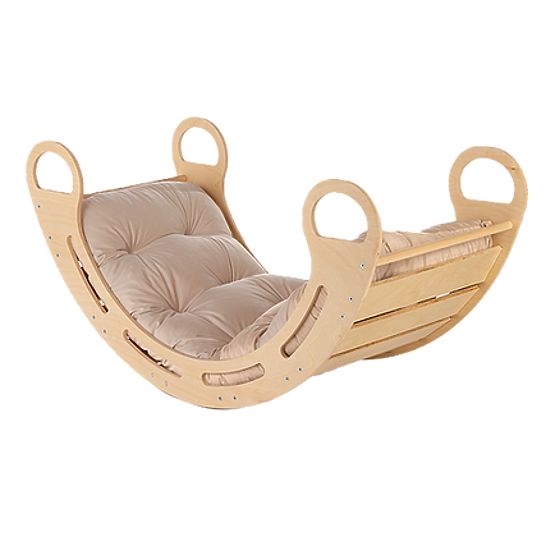 Dřevěná montessori houpačka s béžovým polštářem - 100 cm