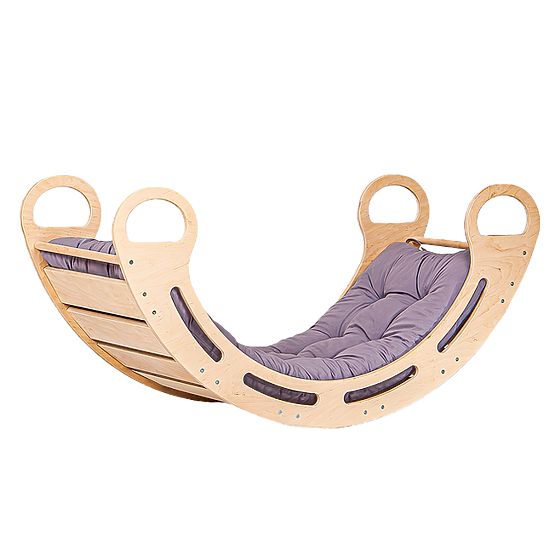 Dřevěná montessori houpačka s šedým polštářem - 100 cm