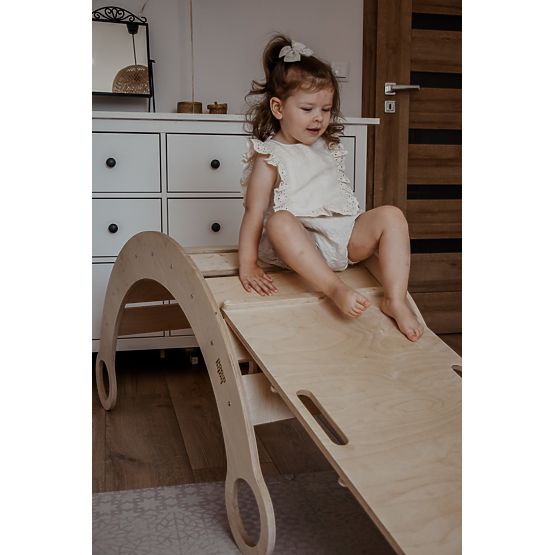 Dřevěná Montessori houpačka se skluzavkou/lezeckou stěnou L - přírodní