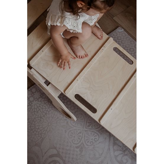 Dřevěná Montessori houpačka se skluzavkou/lezeckou stěnou L - přírodní