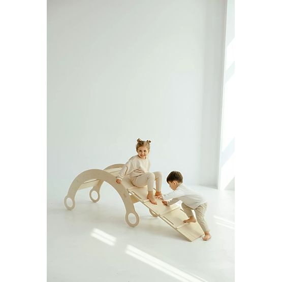 Dřevěná Montessori houpačka se skluzavkou/žebříkem L - přírodní