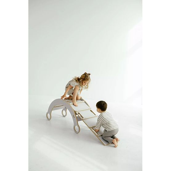 Dřevěná Montessori houpačka se skluzavkou/žebříkem M - bílá