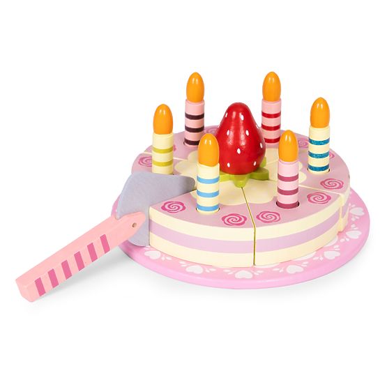 Dřevěná sada dortu na suchý zip svíčky jahoda pro děti 15 prvků ECOTOYS