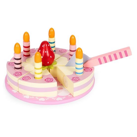 Dřevěná sada dortu na suchý zip svíčky jahoda pro děti 15 prvků ECOTOYS