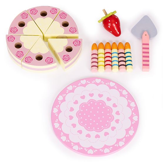 Dřevěná sada dortu na suchý zip svíčky jahoda pro děti 15 prvků ECOTOYS