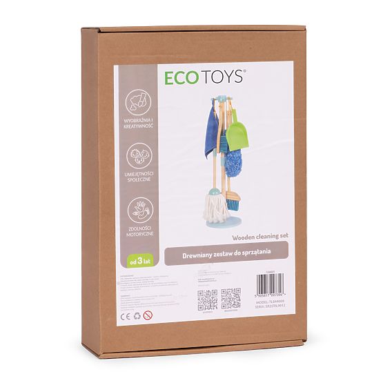 Dřevěná úklidová sada pro děti mop smeták s lopatkou 7 prvků ECOTOYS
