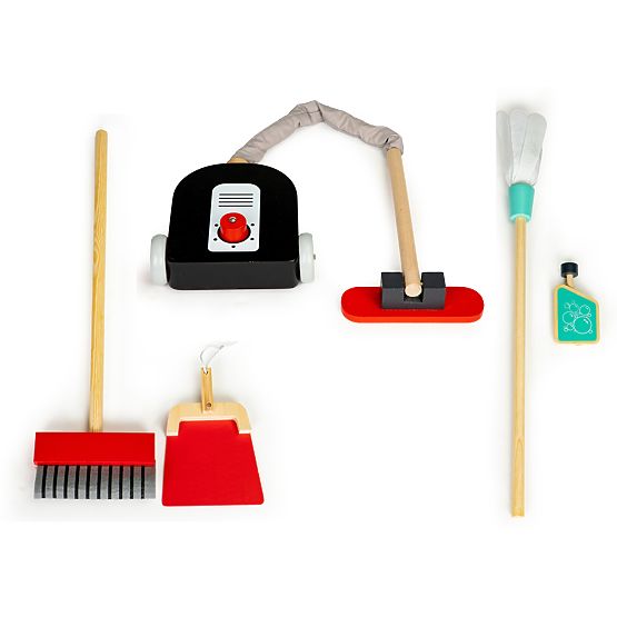 Dřevěná úklidová sada vozík XXL vysavač ECOTOYS