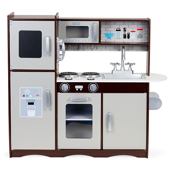 Dřevěná velká kuchyňka pro děti se skříňkami a lednicí ECOTOYS