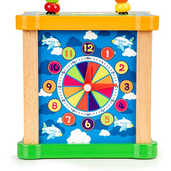 Dřevěná vzdělávací kostka s labyrintem a tabulkou