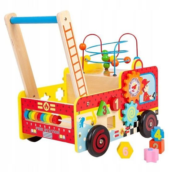 Dřevěné edukační chodítko s kostičkami - hasičské auto