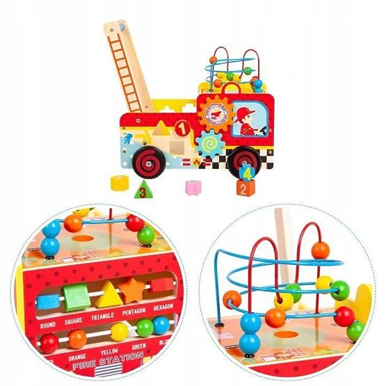 Dřevěné edukační chodítko s kostičkami - hasičské auto