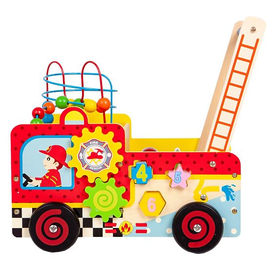 Dřevěné edukační chodítko s kostičkami - hasičské auto