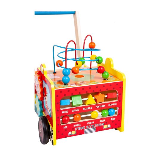 Dřevěné edukační chodítko s kostičkami - hasičské auto