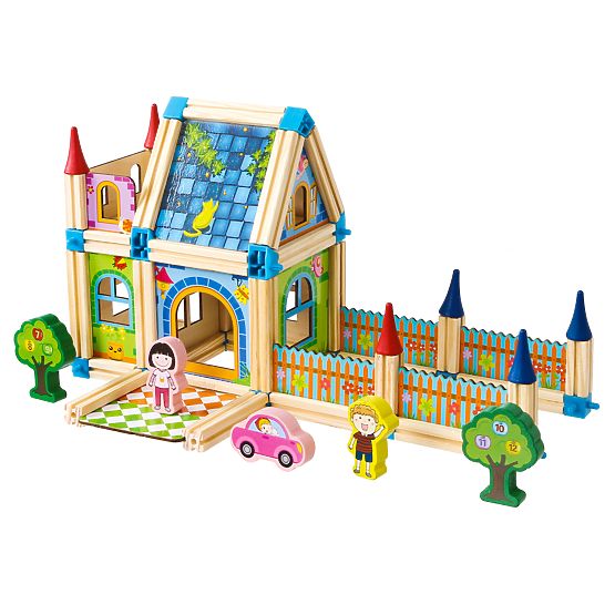 Dřevěné konstrukční kostky stavba domečku 6v1 ECOTOYS