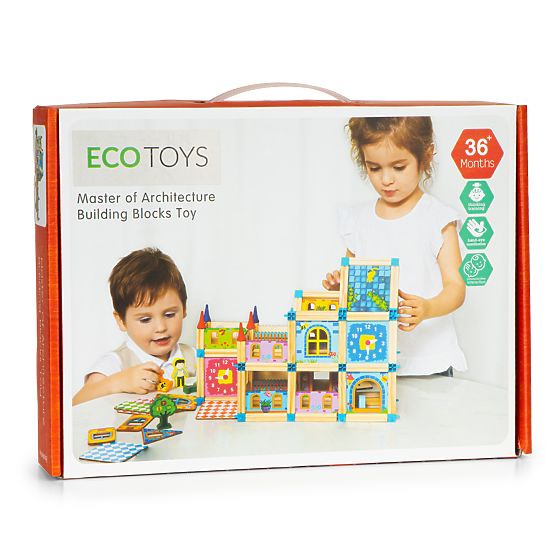 Dřevěné konstrukční kostky stavba domečku 6v1 ECOTOYS