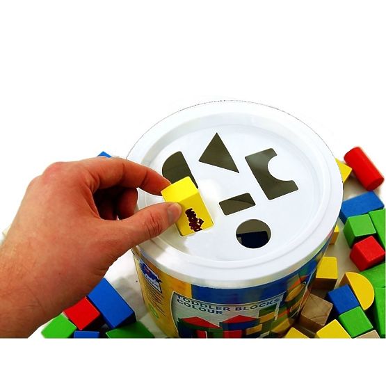 Dřevěné kostky 50ks. Kbelík se sortérem