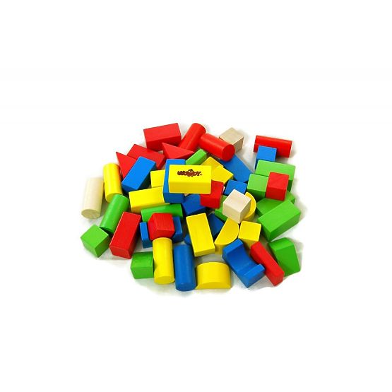 Dřevěné kostky 50ks. Kbelík se sortérem