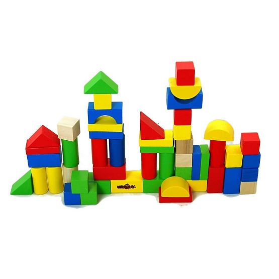 Dřevěné kostky 50ks. Kbelík se sortérem