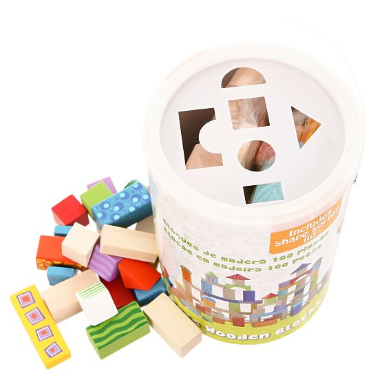 Dřevěné kostky Ecotoys - 100 ks