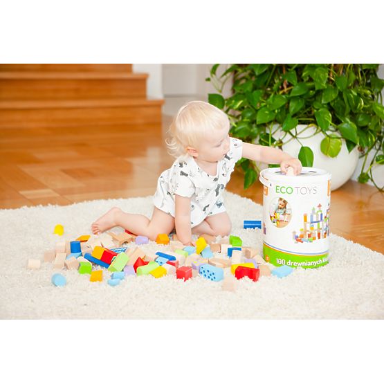 Dřevěné kostky Ecotoys - 100 ks