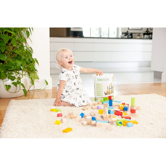 Dřevěné kostky Ecotoys - 100 ks