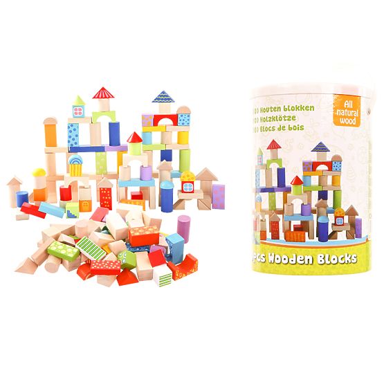 Dřevěné kostky Ecotoys - 100 ks
