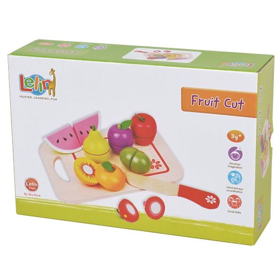 Dřevěné ovoce s krájecím prkénkem