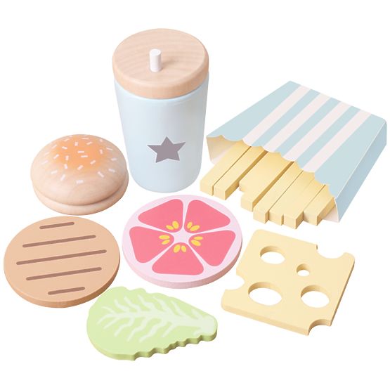 Dřevěné potraviny - krájení - French fries meal set