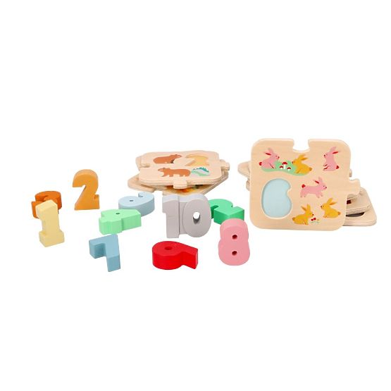 Dřevěné puzzle se zvířátky - učení čísel Montessori