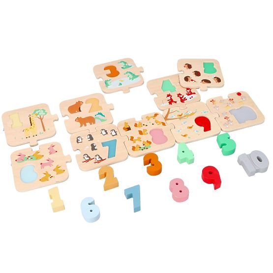 Dřevěné puzzle se zvířátky - učení čísel Montessori