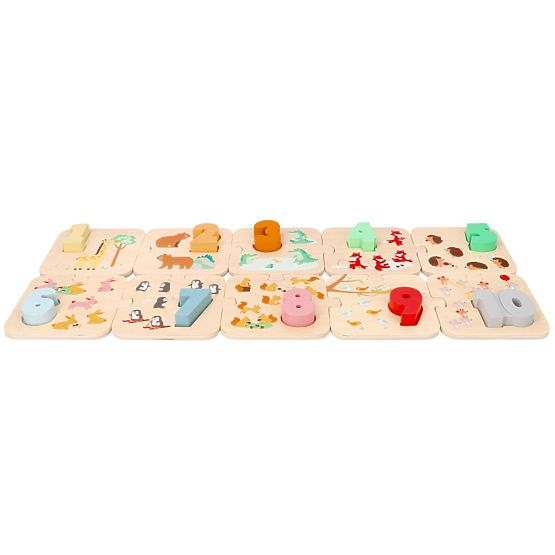 Dřevěné puzzle se zvířátky - učení čísel Montessori