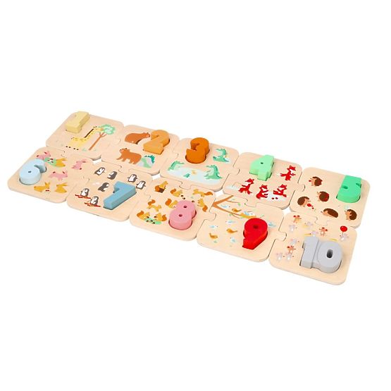 Dřevěné puzzle se zvířátky - učení čísel Montessori