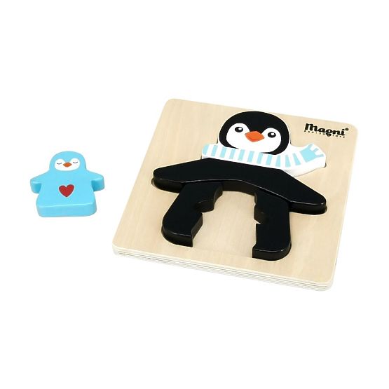 Dřevěné puzzle Tučňák s dětmi
