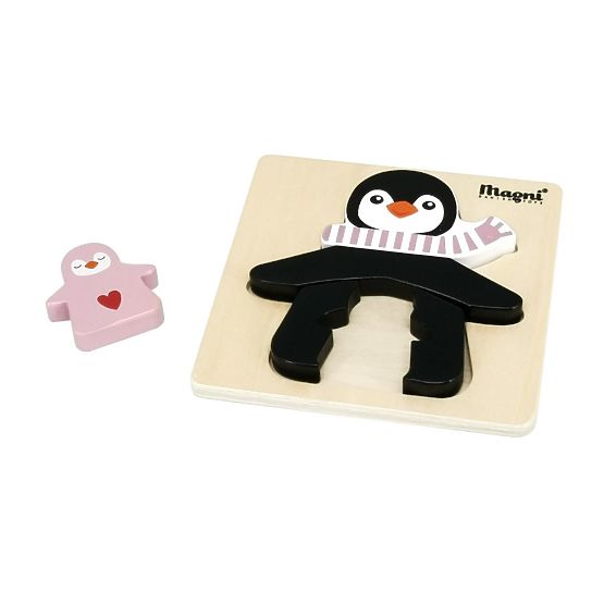 Dřevěné puzzle Tučňák s dětmi