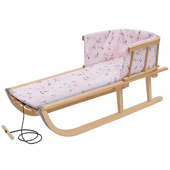 Dřevěné sáňky s polstrováním - růžové