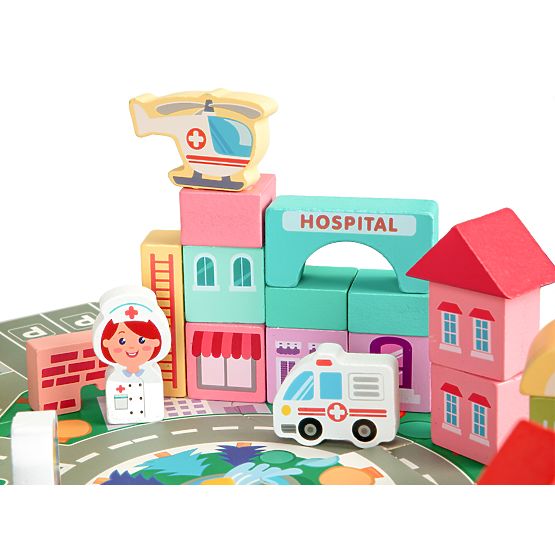 Dřevěné vzdělávací kostky město podložka 121 kusů ECOTOYS