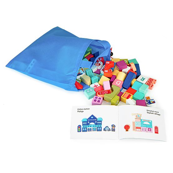 Dřevěné vzdělávací kostky město podložka 121 kusů ECOTOYS