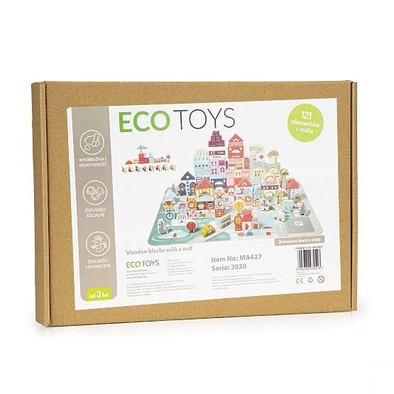 Dřevěné vzdělávací kostky město podložka 121 kusů ECOTOYS