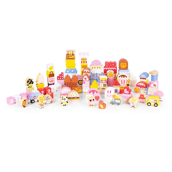 Dřevěné vzdělávací kostky sada - Cukrové město 116 ks ECOTOYS